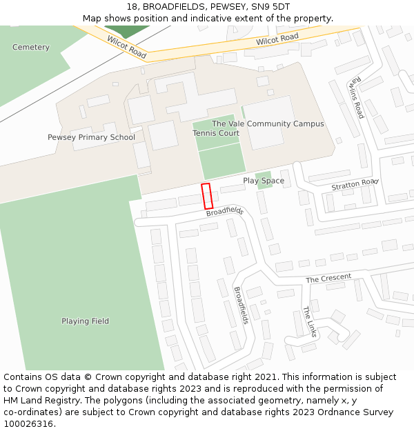 18, BROADFIELDS, PEWSEY, SN9 5DT: Location map and indicative extent of plot