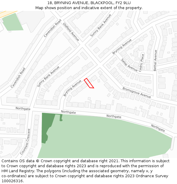 18, BRYNING AVENUE, BLACKPOOL, FY2 9LU: Location map and indicative extent of plot