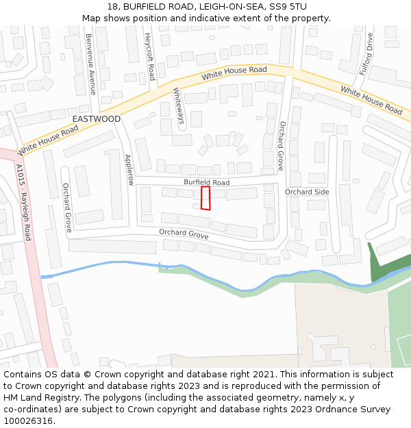 18, BURFIELD ROAD, LEIGH-ON-SEA, SS9 5TU: Location map and indicative extent of plot