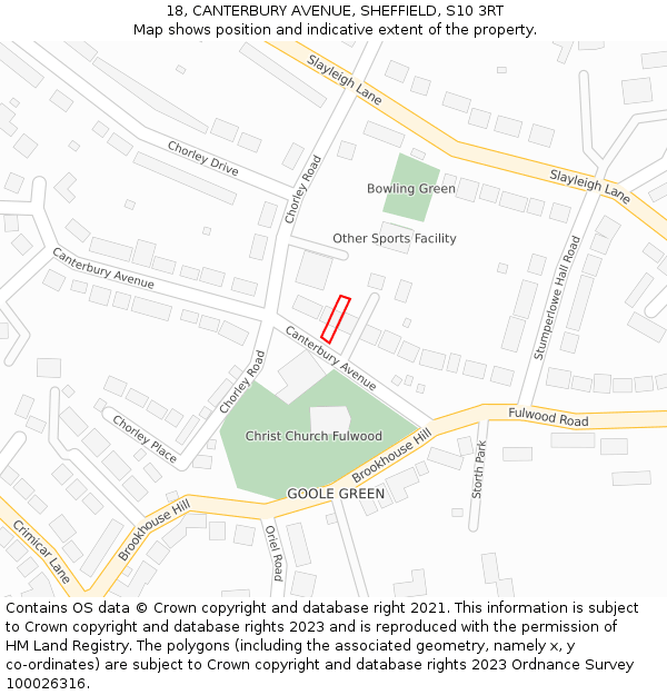 18, CANTERBURY AVENUE, SHEFFIELD, S10 3RT: Location map and indicative extent of plot