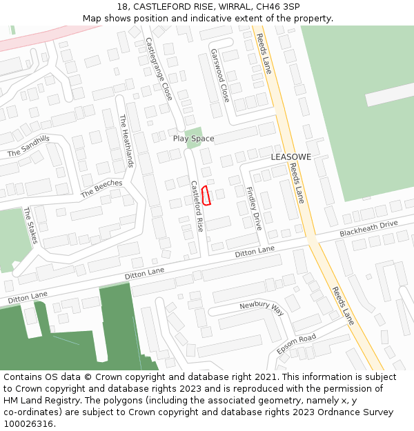 18, CASTLEFORD RISE, WIRRAL, CH46 3SP: Location map and indicative extent of plot