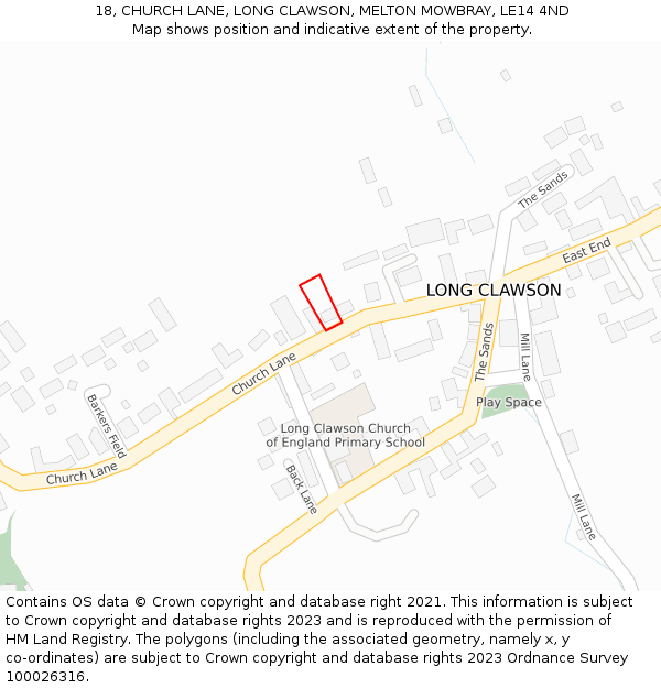 18, CHURCH LANE, LONG CLAWSON, MELTON MOWBRAY, LE14 4ND: Location map and indicative extent of plot