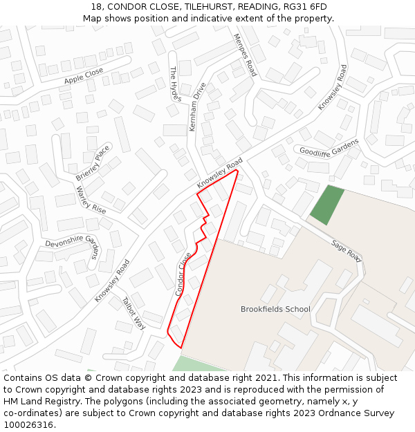 18, CONDOR CLOSE, TILEHURST, READING, RG31 6FD: Location map and indicative extent of plot