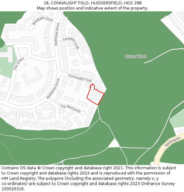 18, CONNAUGHT FOLD, HUDDERSFIELD, HD2 1RB: Location map and indicative extent of plot