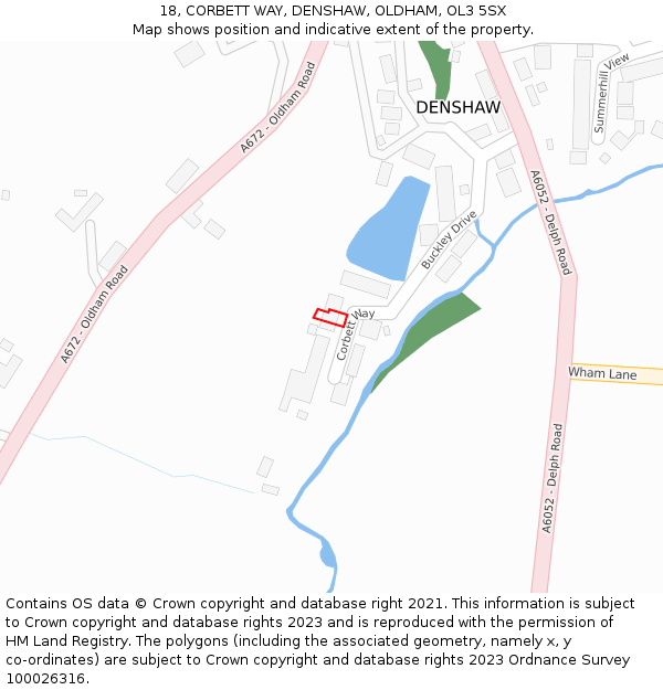 18, CORBETT WAY, DENSHAW, OLDHAM, OL3 5SX: Location map and indicative extent of plot