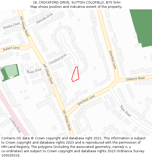 18, CROCKFORD DRIVE, SUTTON COLDFIELD, B75 5HH: Location map and indicative extent of plot