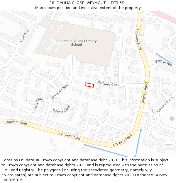 18, DAHLIA CLOSE, WEYMOUTH, DT3 6SH: Location map and indicative extent of plot