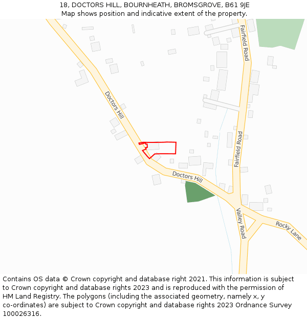 18, DOCTORS HILL, BOURNHEATH, BROMSGROVE, B61 9JE: Location map and indicative extent of plot