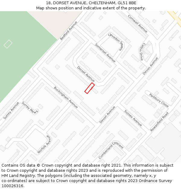 18, DORSET AVENUE, CHELTENHAM, GL51 8BE: Location map and indicative extent of plot