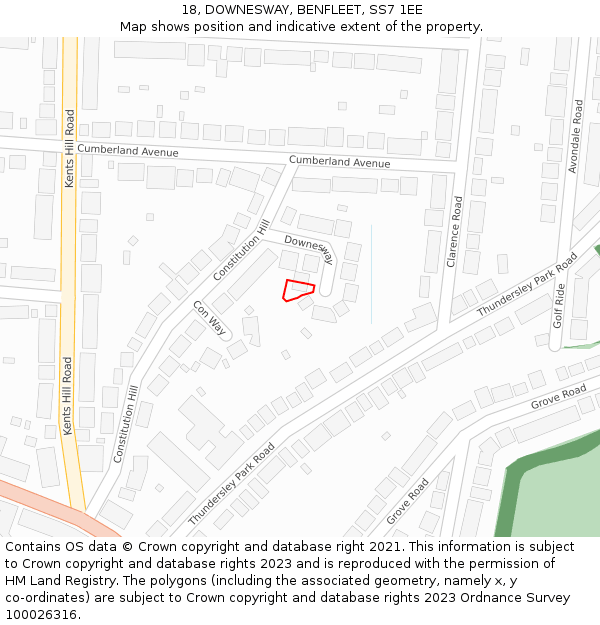 18, DOWNESWAY, BENFLEET, SS7 1EE: Location map and indicative extent of plot