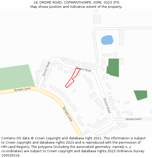 18, DROME ROAD, COPMANTHORPE, YORK, YO23 3TG: Location map and indicative extent of plot