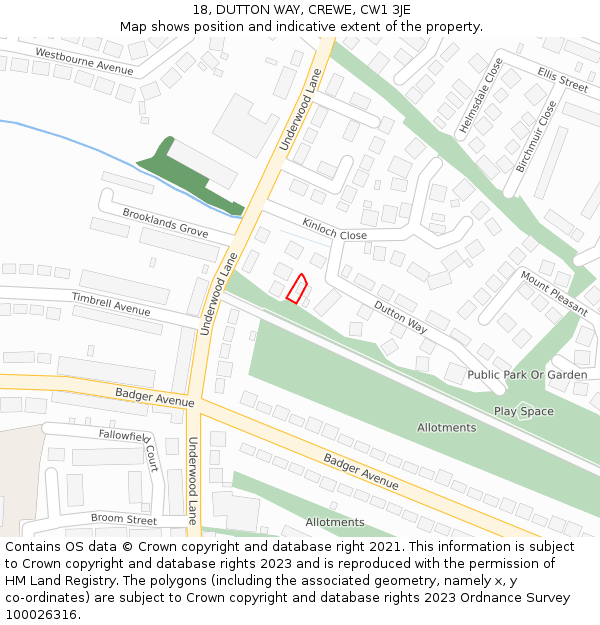 18, DUTTON WAY, CREWE, CW1 3JE: Location map and indicative extent of plot