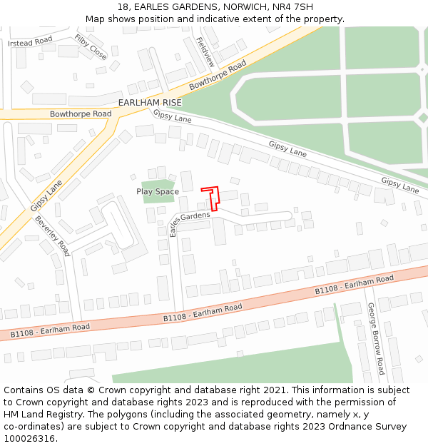 18, EARLES GARDENS, NORWICH, NR4 7SH: Location map and indicative extent of plot