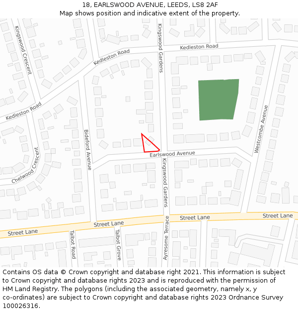 18, EARLSWOOD AVENUE, LEEDS, LS8 2AF: Location map and indicative extent of plot