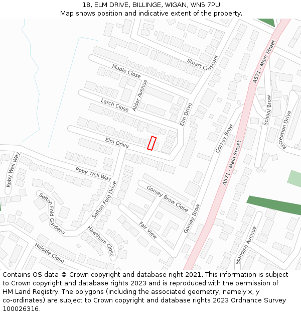 18, ELM DRIVE, BILLINGE, WIGAN, WN5 7PU: Location map and indicative extent of plot