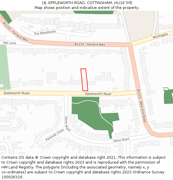 18, EPPLEWORTH ROAD, COTTINGHAM, HU16 5YE: Location map and indicative extent of plot