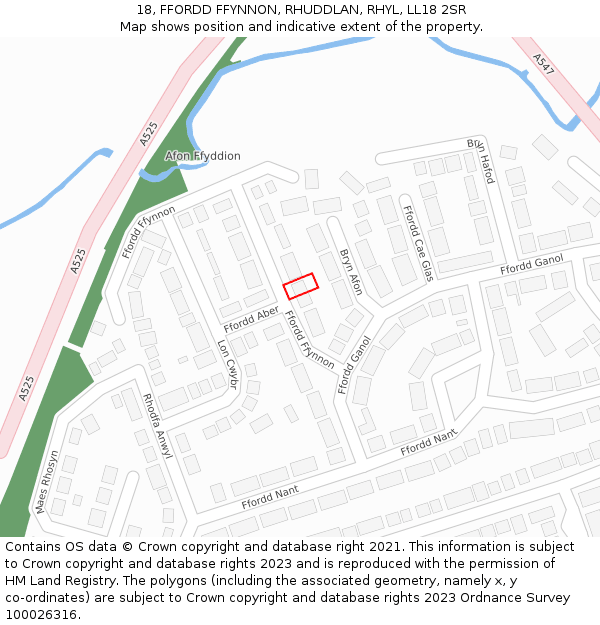 18, FFORDD FFYNNON, RHUDDLAN, RHYL, LL18 2SR: Location map and indicative extent of plot