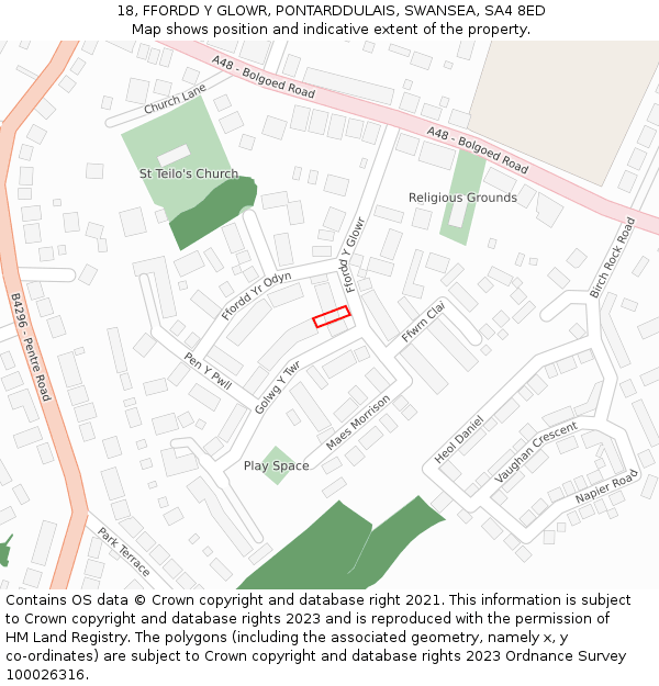 18, FFORDD Y GLOWR, PONTARDDULAIS, SWANSEA, SA4 8ED: Location map and indicative extent of plot