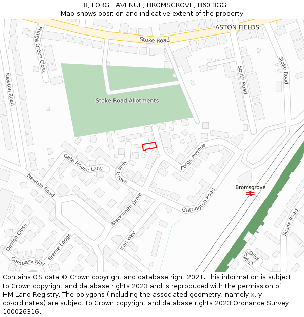 18, FORGE AVENUE, BROMSGROVE, B60 3GG: Location map and indicative extent of plot