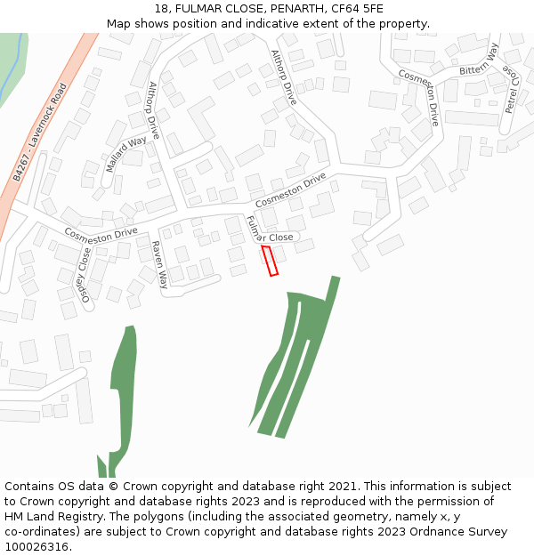 18, FULMAR CLOSE, PENARTH, CF64 5FE: Location map and indicative extent of plot