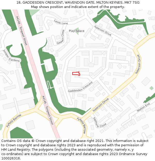 18, GADDESDEN CRESCENT, WAVENDON GATE, MILTON KEYNES, MK7 7SG: Location map and indicative extent of plot