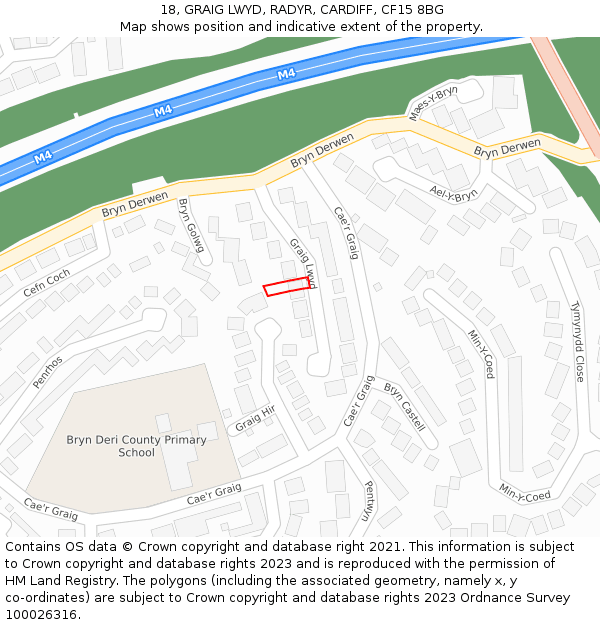 18, GRAIG LWYD, RADYR, CARDIFF, CF15 8BG: Location map and indicative extent of plot