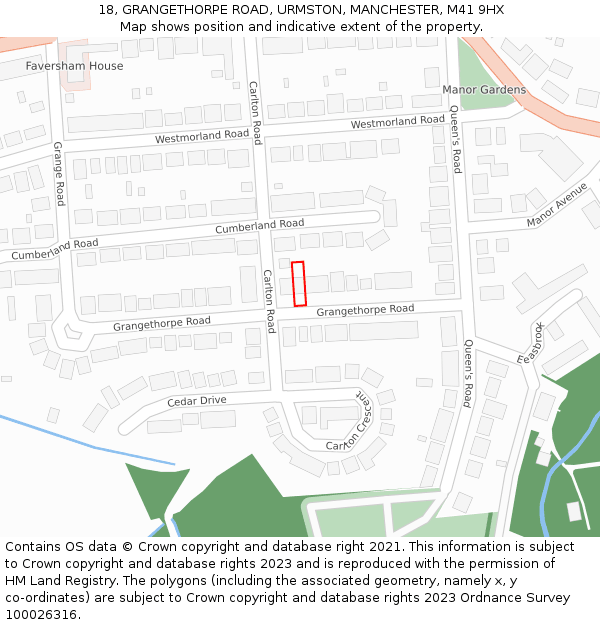 18, GRANGETHORPE ROAD, URMSTON, MANCHESTER, M41 9HX: Location map and indicative extent of plot
