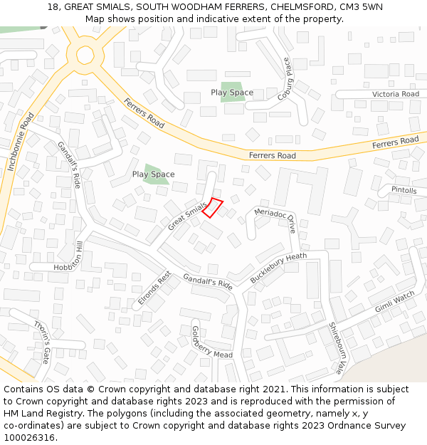 18, GREAT SMIALS, SOUTH WOODHAM FERRERS, CHELMSFORD, CM3 5WN: Location map and indicative extent of plot