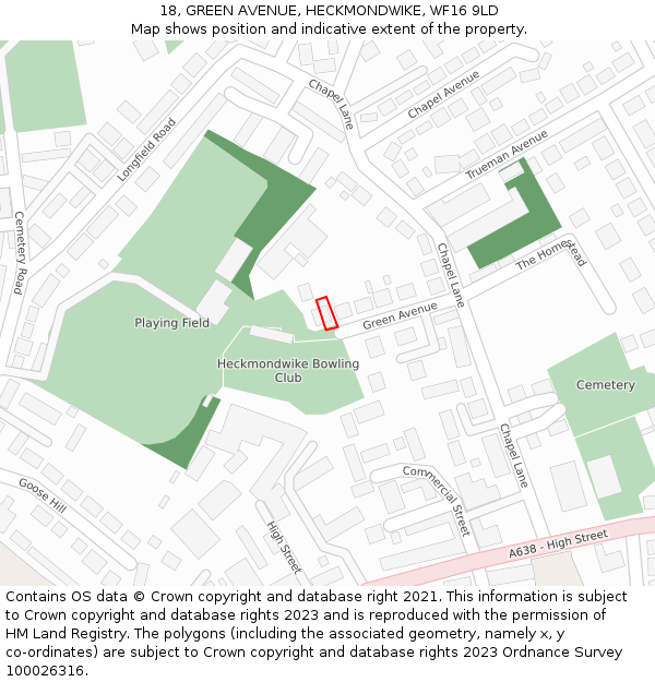 18, GREEN AVENUE, HECKMONDWIKE, WF16 9LD: Location map and indicative extent of plot