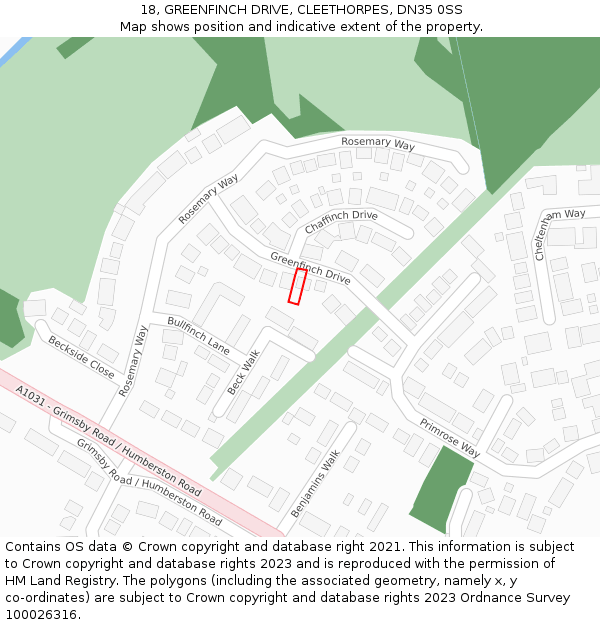 18, GREENFINCH DRIVE, CLEETHORPES, DN35 0SS: Location map and indicative extent of plot