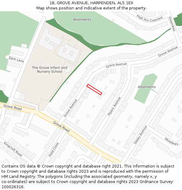 18, GROVE AVENUE, HARPENDEN, AL5 1EX: Location map and indicative extent of plot