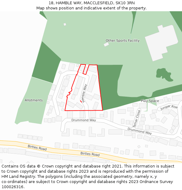 18, HAMBLE WAY, MACCLESFIELD, SK10 3RN: Location map and indicative extent of plot