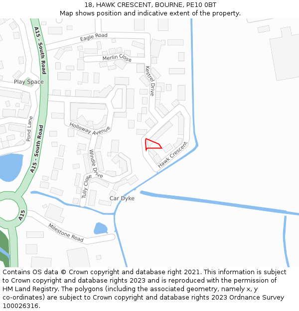 18, HAWK CRESCENT, BOURNE, PE10 0BT: Location map and indicative extent of plot