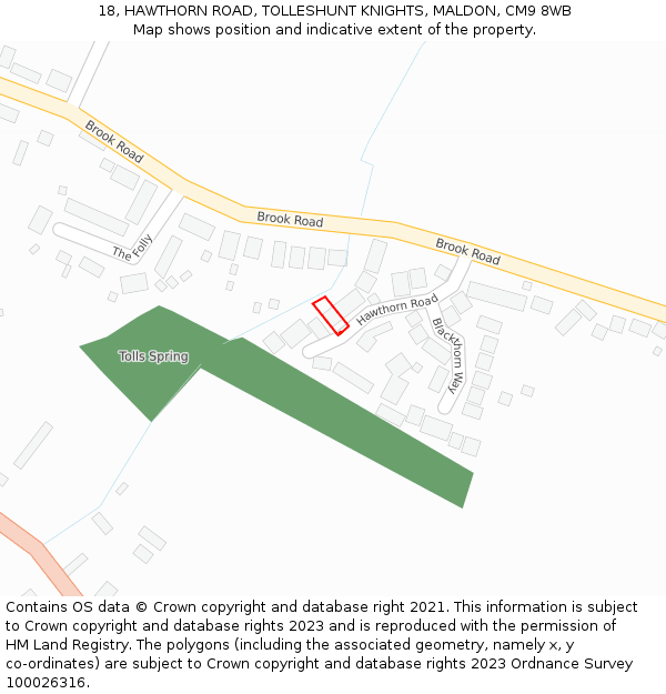 18, HAWTHORN ROAD, TOLLESHUNT KNIGHTS, MALDON, CM9 8WB: Location map and indicative extent of plot