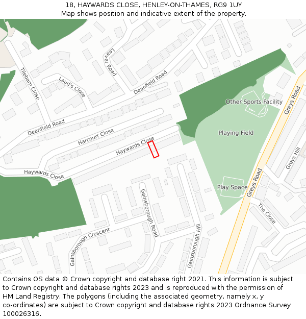 18, HAYWARDS CLOSE, HENLEY-ON-THAMES, RG9 1UY: Location map and indicative extent of plot