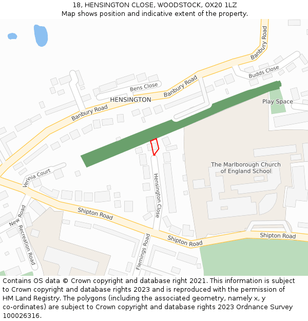 18, HENSINGTON CLOSE, WOODSTOCK, OX20 1LZ: Location map and indicative extent of plot