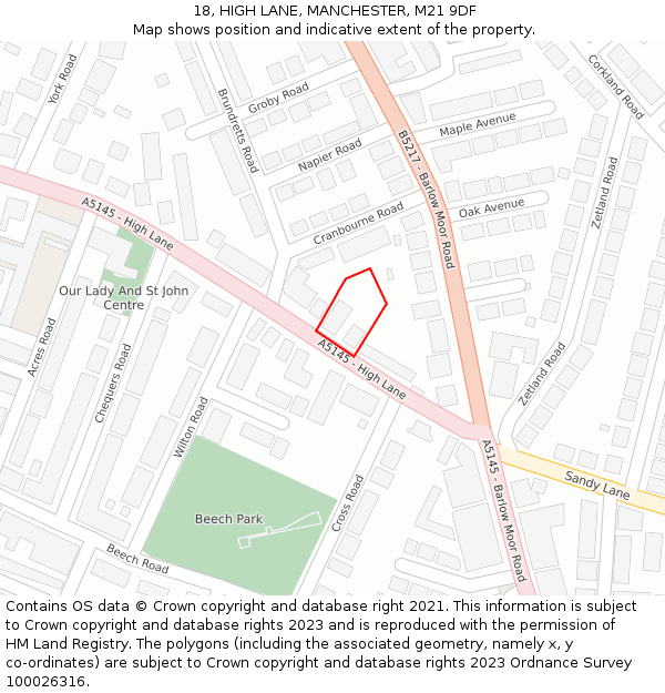 18, HIGH LANE, MANCHESTER, M21 9DF: Location map and indicative extent of plot