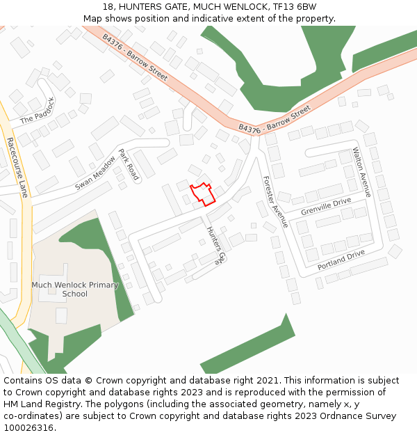 18, HUNTERS GATE, MUCH WENLOCK, TF13 6BW: Location map and indicative extent of plot