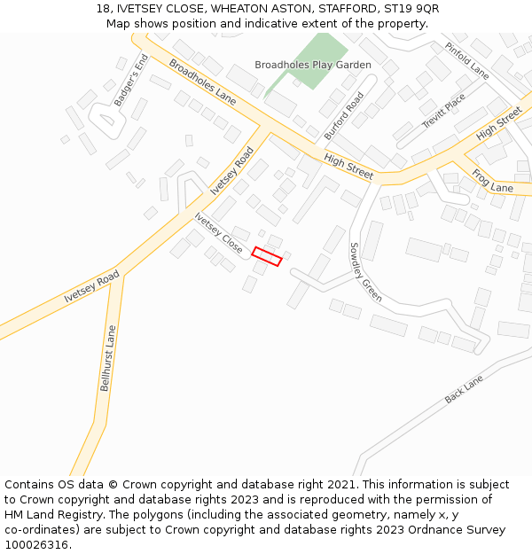 18, IVETSEY CLOSE, WHEATON ASTON, STAFFORD, ST19 9QR: Location map and indicative extent of plot