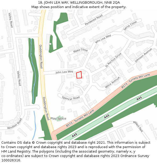 18, JOHN LEA WAY, WELLINGBOROUGH, NN8 2QA: Location map and indicative extent of plot