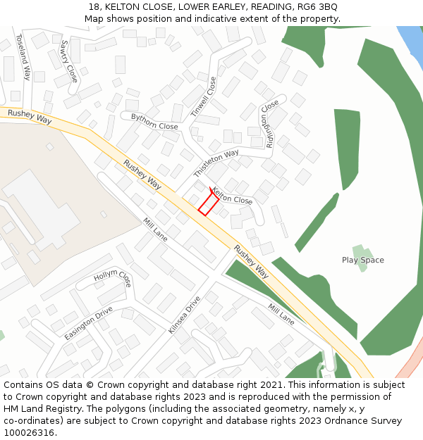 18, KELTON CLOSE, LOWER EARLEY, READING, RG6 3BQ: Location map and indicative extent of plot