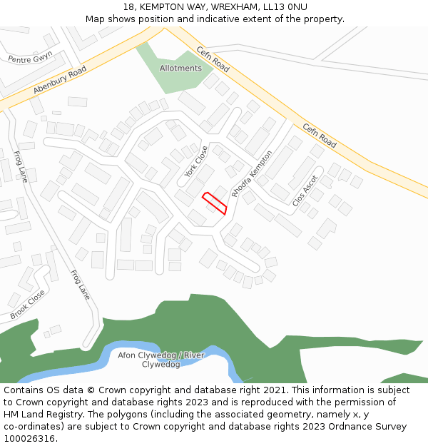 18, KEMPTON WAY, WREXHAM, LL13 0NU: Location map and indicative extent of plot