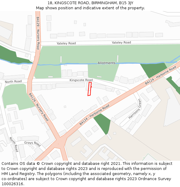 18, KINGSCOTE ROAD, BIRMINGHAM, B15 3JY: Location map and indicative extent of plot