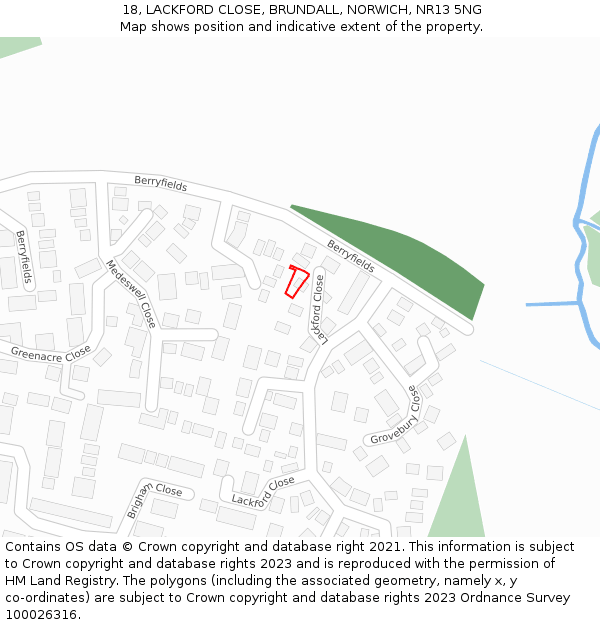 18, LACKFORD CLOSE, BRUNDALL, NORWICH, NR13 5NG: Location map and indicative extent of plot