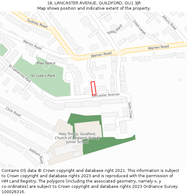 18, LANCASTER AVENUE, GUILDFORD, GU1 3JR: Location map and indicative extent of plot