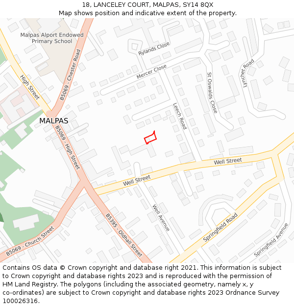 18, LANCELEY COURT, MALPAS, SY14 8QX: Location map and indicative extent of plot