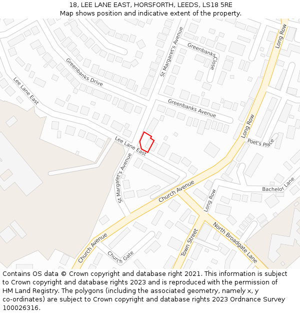 18, LEE LANE EAST, HORSFORTH, LEEDS, LS18 5RE: Location map and indicative extent of plot