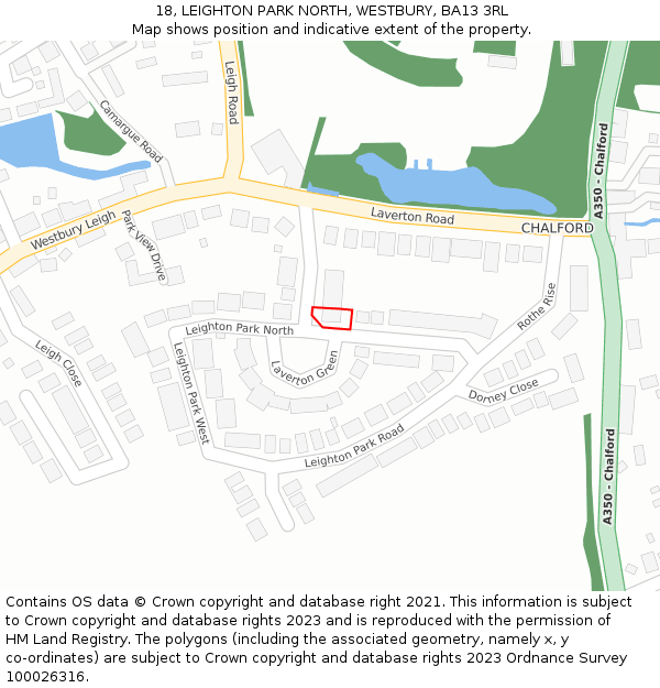 18, LEIGHTON PARK NORTH, WESTBURY, BA13 3RL: Location map and indicative extent of plot