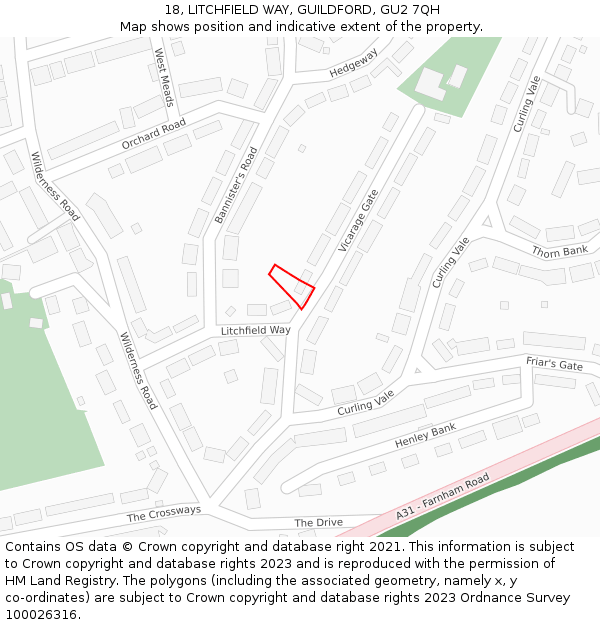 18, LITCHFIELD WAY, GUILDFORD, GU2 7QH: Location map and indicative extent of plot