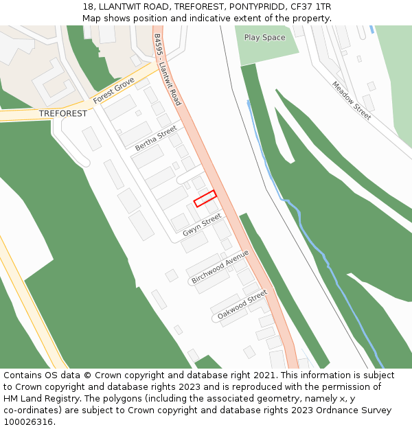 18, LLANTWIT ROAD, TREFOREST, PONTYPRIDD, CF37 1TR: Location map and indicative extent of plot